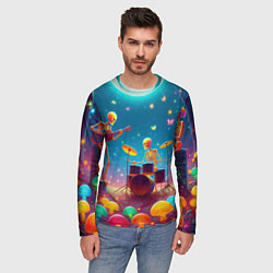 Лонгслив мужской Квинтет скелетов музицирует на грибной поляне, цвет: 3D-принт — фото 2