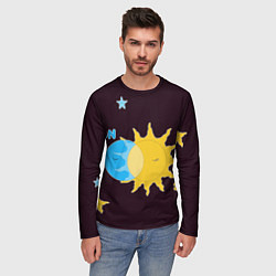 Лонгслив мужской Солнце и луна космос, цвет: 3D-принт — фото 2