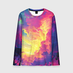 Лонгслив мужской Розовые облака на синем небе, цвет: 3D-принт