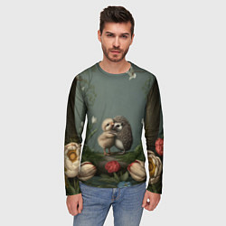 Лонгслив мужской Ежик и цыпленок обнимаются, цвет: 3D-принт — фото 2
