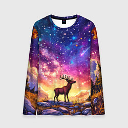 Лонгслив мужской Лось и звездное небо, цвет: 3D-принт