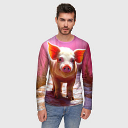 Лонгслив мужской Поросенок в розовом, цвет: 3D-принт — фото 2
