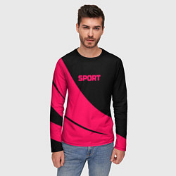 Лонгслив мужской Sport чёрно-розовый двуцветный, цвет: 3D-принт — фото 2