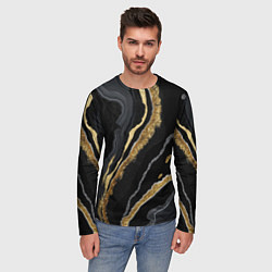 Лонгслив мужской Узоры черного мрамора с золотом, цвет: 3D-принт — фото 2