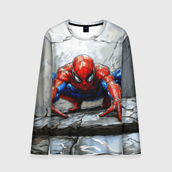 Мужской лонгслив Человек-паук палзет на стене
