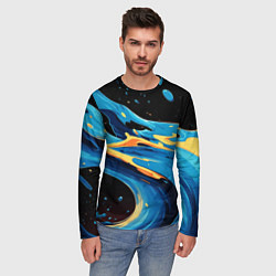 Лонгслив мужской Синяя волна из красок, цвет: 3D-принт — фото 2