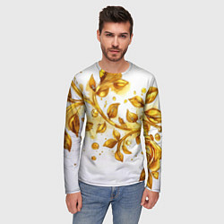 Лонгслив мужской Золотые листья на белом, цвет: 3D-принт — фото 2