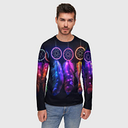 Лонгслив мужской Ловцы снов - свечение перьев, цвет: 3D-принт — фото 2