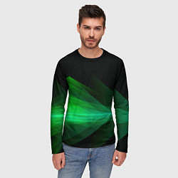 Лонгслив мужской Неоновая зеленая абстракция на черном фоне, цвет: 3D-принт — фото 2