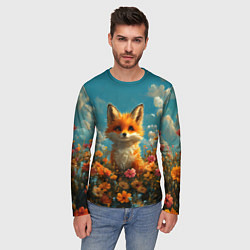 Лонгслив мужской Лисица в цветочном поле, цвет: 3D-принт — фото 2