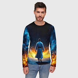 Лонгслив мужской Айкидоист в огне и синий дым, цвет: 3D-принт — фото 2