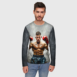 Лонгслив мужской Боксер на сером, цвет: 3D-принт — фото 2