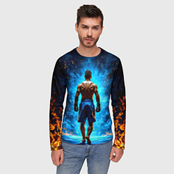 Лонгслив мужской Кикбоксер в огне, цвет: 3D-принт — фото 2