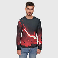 Лонгслив мужской Красная молния на черной текстуре, цвет: 3D-принт — фото 2