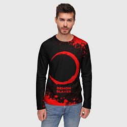 Лонгслив мужской Demon Slayer - red gradient, цвет: 3D-принт — фото 2