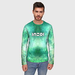 Лонгслив мужской Inzoi белый логотип на зеленом фоне, цвет: 3D-принт — фото 2