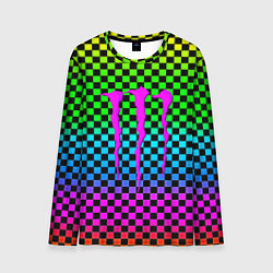 Лонгслив мужской Monster energy неоновая клетка, цвет: 3D-принт