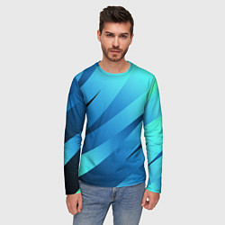 Лонгслив мужской Сине-голубой абстрактные полосы, цвет: 3D-принт — фото 2