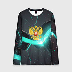 Лонгслив мужской Неоновые плиты и золотой герб РФ, цвет: 3D-принт