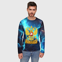 Лонгслив мужской Россия герб на синих молниях, цвет: 3D-принт — фото 2