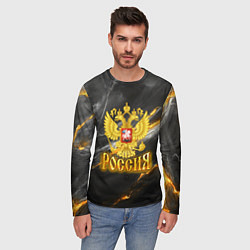 Лонгслив мужской Россия черно-желтый фон, цвет: 3D-принт — фото 2