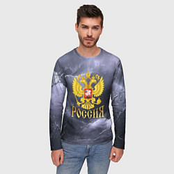 Лонгслив мужской Герб России фиолетовое небо с молниями, цвет: 3D-принт — фото 2