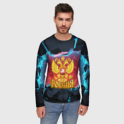 Лонгслив мужской Герб России и неоновые разломы, цвет: 3D-принт — фото 2