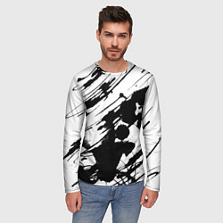 Лонгслив мужской Брызги и штрихи черной краски, цвет: 3D-принт — фото 2
