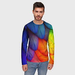 Лонгслив мужской Радужные перья попугая, цвет: 3D-принт — фото 2