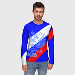 Лонгслив мужской Герб России на фоне триколора синий, цвет: 3D-принт — фото 2