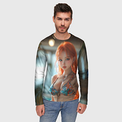 Лонгслив мужской Рыжая девушка в купальнике, цвет: 3D-принт — фото 2