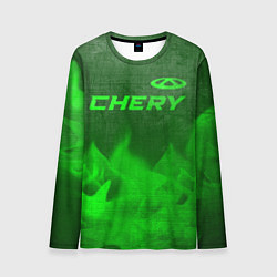 Мужской лонгслив Chery - green gradient посередине