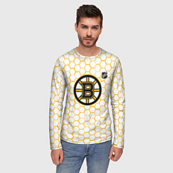 Лонгслив мужской Бостон Брюинз - белые соты, цвет: 3D-принт — фото 2