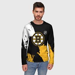 Лонгслив мужской Бостон Брюинз - разлитая краска, цвет: 3D-принт — фото 2