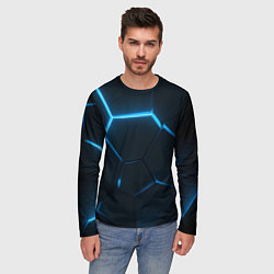 Лонгслив мужской Черные плиты с синим светом, цвет: 3D-принт — фото 2