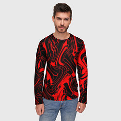 Лонгслив мужской Чёрный с красным искажённая абстракция, цвет: 3D-принт — фото 2