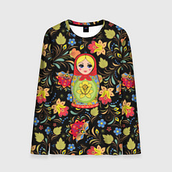Лонгслив мужской Хохломская роспись с русской матрёшкой, цвет: 3D-принт