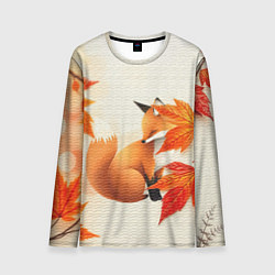 Лонгслив мужской Лиса под осенними листьями, цвет: 3D-принт
