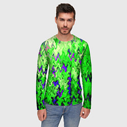 Лонгслив мужской Ярко-зелёный стекающая абстаркция, цвет: 3D-принт — фото 2