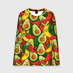 Лонгслив мужской Авокадо, бананы, перцы чили улыбаются - паттерн фр, цвет: 3D-принт