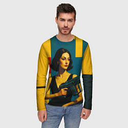 Лонгслив мужской Девушка с ретрофутуристическим автоматом поп-арт 1, цвет: 3D-принт — фото 2