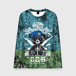 Мужской лонгслив Медведь десантник на фоне флага ВДВ