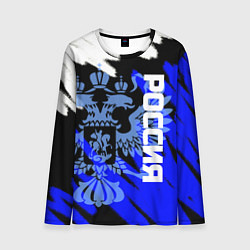 Мужской лонгслив Россия чёрно-синий штрихи