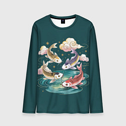 Мужской лонгслив Рыбы в облаках над прудом