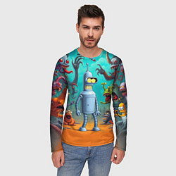 Лонгслив мужской Робот-сгибальщик Бендер в окружении монстров, цвет: 3D-принт — фото 2