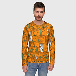Лонгслив мужской Милый кролики в морковном поле, цвет: 3D-принт — фото 2