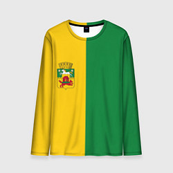 Лонгслив мужской Новокузнецк, зелёно-жёлтый, герб и надпись на спин, цвет: 3D-принт