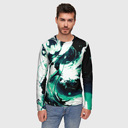 Лонгслив мужской Чёрно-зелёный абстракция волна, цвет: 3D-принт — фото 2