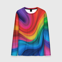 Лонгслив мужской Смесь ярких красок волнистыми линиями, цвет: 3D-принт