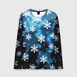 Лонгслив мужской Стилизованный паттерн со снежинками тёмно-синий, цвет: 3D-принт